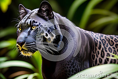 a black panther with a fierce look in the jungle generative ai Stock Photo