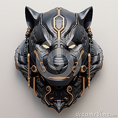 A black panther head that is a futuristic machine of the future world. Wildlife Animals. Illustration, Generative AI Stock Photo