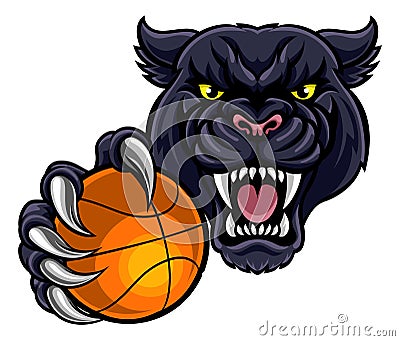 Black Panther Holding Basket Ball Mascot Vector Illustration