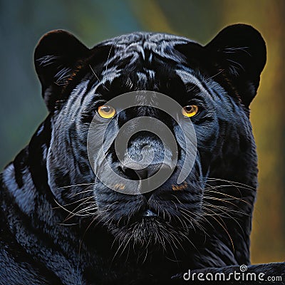 Black panther (Panthera leo) portrait Cartoon Illustration