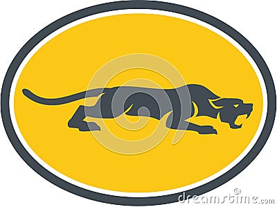 Black Panther Prowling Oval Retro Vector Illustration