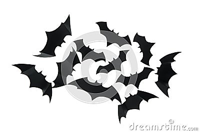 Black paper bats isolated on white background Stock Photo