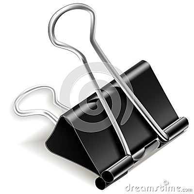 Black Paper Binder Clip Vector Illustration