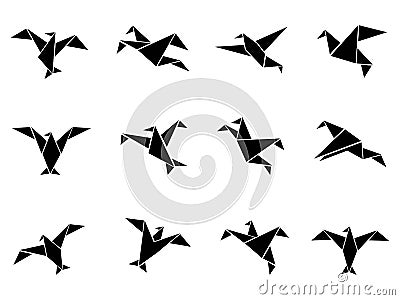 Black paper birds icons set Vector Illustration