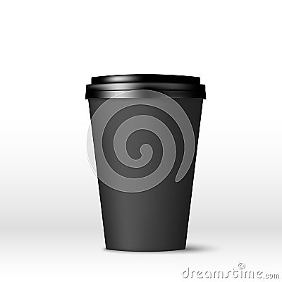 Black paper coffee cup with lid. Coffee to go empty mock up. Vector illustration isolated on white background Vector Illustration