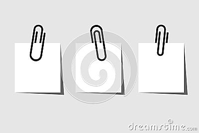 Black paperclip with blank white notepaper. White sheet for your message. Vector Illustration