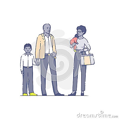 Black parents with children Cartoon Illustration