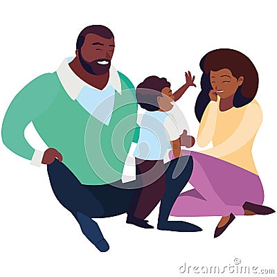 black parents couple with son Cartoon Illustration