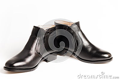 Black patent leather men shoes isolated Stock Photo