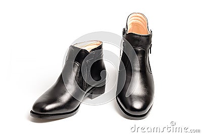 Black patent leather men shoes isolated Stock Photo