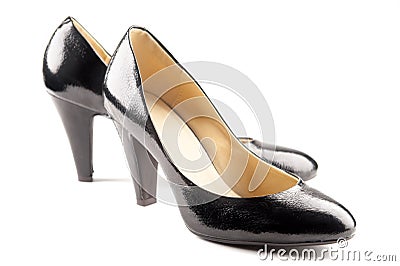 Black patent-leather shoes Stock Photo
