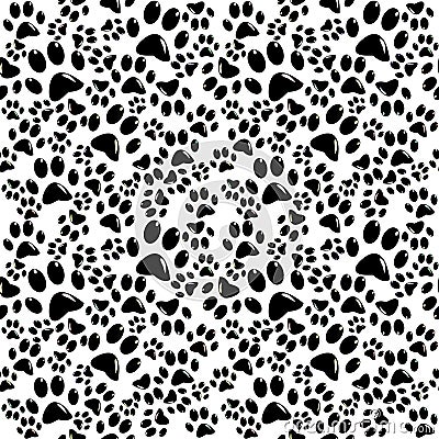 Black paws seamless background Vector Illustration