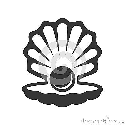 Black Pearl in Shell Icon. Vector Vector Illustration