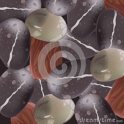 Black pebble stones background. Spa Stones. Vector Illustration