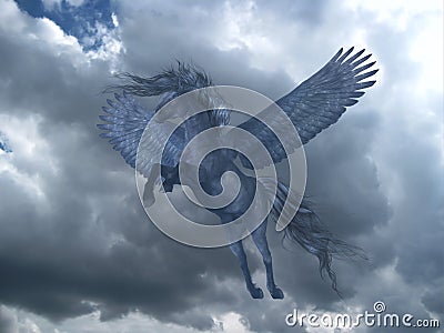 Black Pegasus in Blue Sky Stock Photo