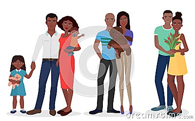 Black people family couple set. Man and woman. Stock Photo