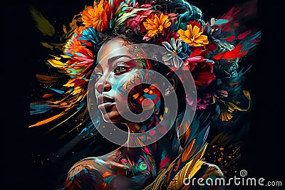 Black People in Vibrant Colors on a Black Background, Black matters. AI Generated Stock Photo