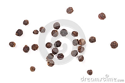 Black peppercorn isolated on white background. Top view Stock Photo