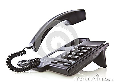 Black phone with floating handset Stock Photo