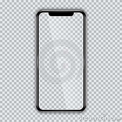 Black phone mock up with blank screen on transparent background. Vector Illustration