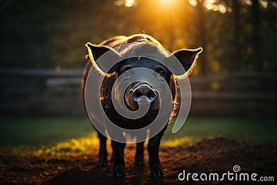 Black Pig on dark background. ai generative Stock Photo