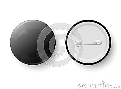 Black pin button, vector. Pin button set. Collection of realistic pin buttons. Red blank badge pin brooch isolated on Vector Illustration