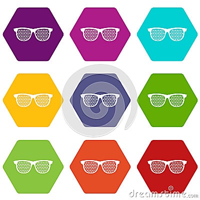 Black pinhole glasses icon set color hexahedron Vector Illustration