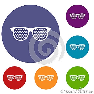 Black pinhole glasses icons set Vector Illustration