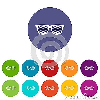 Black pinhole glasses set icons Vector Illustration