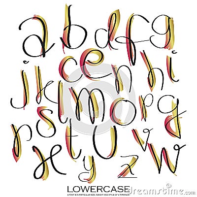 Black pink gold colorful ink alphabet letters.Hand drawn written Vector Illustration