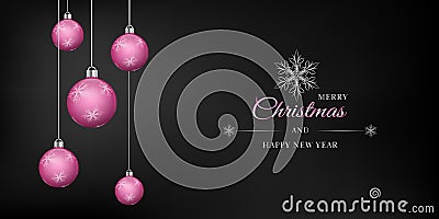 Black and pink Merry Christmas. Vector Illustration