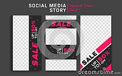 Black and pink social media instagram story template for promotion discount sale fun, modern and eyecatching vector template Vector Illustration