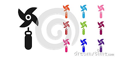 Black Pinwheel toy icon isolated on white background. Windmill toy icon. Set icons colorful. Vector Vector Illustration