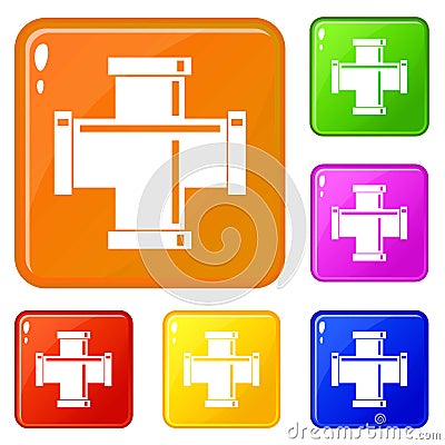 Black pipe fitting icons set vector color Vector Illustration