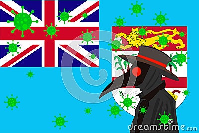 Black plague doctor surrounded by viruses with copy space with FIJI flag Vector Illustration