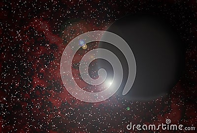 Black Planet Over Nebula Stock Photo