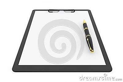 Black Plastic clipboard with Fountain Pen Stock Photo