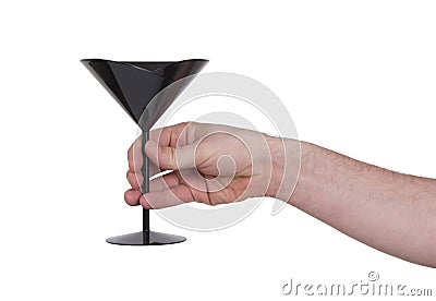 Black plastic coctail glass in hand Stock Photo