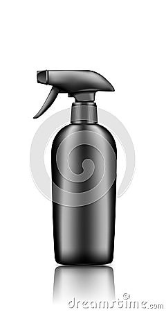 Black plastic spray pistol cosmetic bottle mockup isolated on white background Vector Illustration