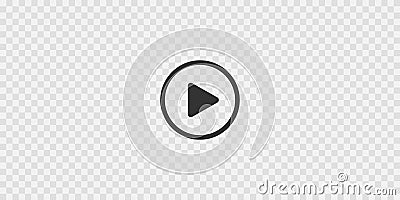 Black play icon on transparent background texture. Video player template. Empty movie computer screen. Push, click Vector Illustration