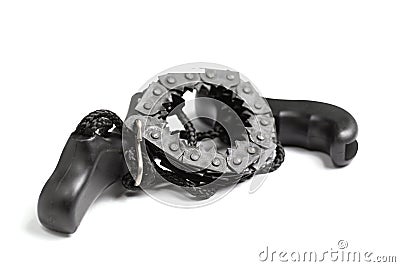 Black pocket hand chain saw isolated on white Stock Photo