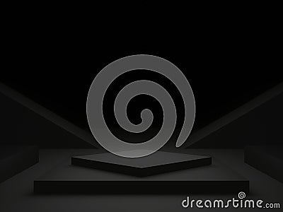 Black podium. Black geometric shape background Stock Photo