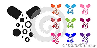 Black Poisoned pill icon isolated on white background. Pill with toxin. Dangerous drug. Set icons colorful. Vector Vector Illustration