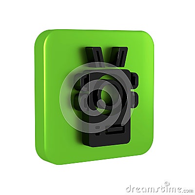 Black Police body camera icon isolated on transparent background. Green square button. Stock Photo