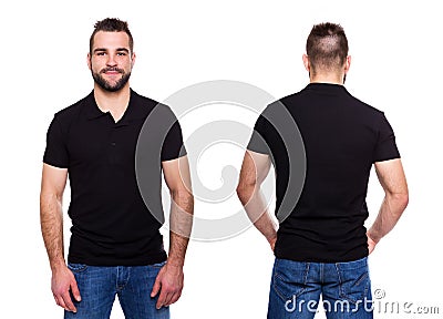 Black polo shirt with a collar on a young man Stock Photo