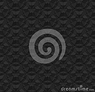 Black polygonal seamless pattern with triangles. Dark repeating geometric texture with extruded surface effect. 3D Vector Illustration