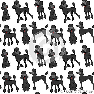 Black poodle in action,seamless pattern Vector Illustration