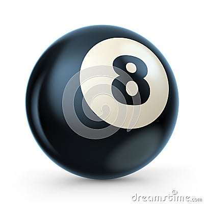 Black pool game ball with number 8. 3D Cartoon Illustration