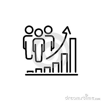 black population growth line art icon, increase social development. Vector Illustration