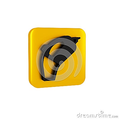 Black Portable vacuum cleaner icon isolated on transparent background. Yellow square button. Stock Photo